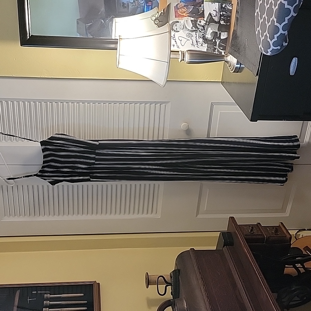 Navy blue and white striped jumpsuit